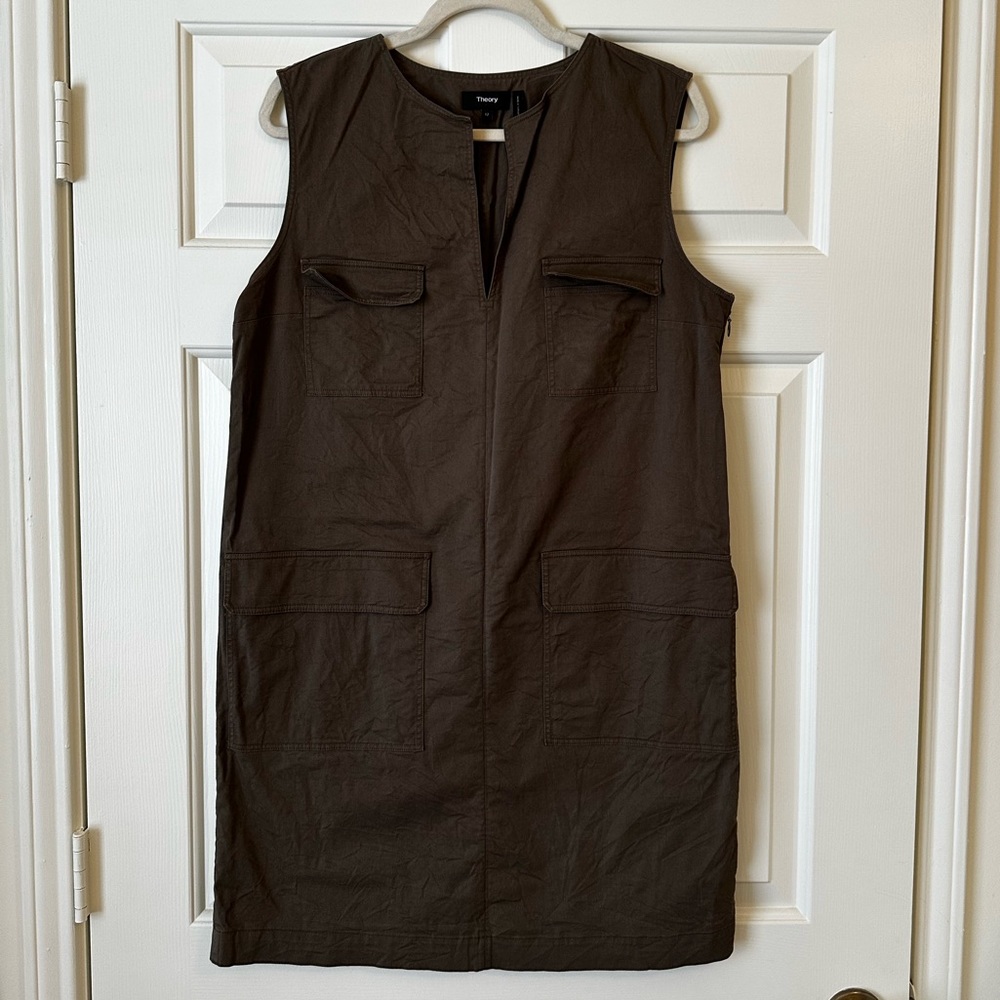 Theory Dark Brown Sleeveless Utility Shift Dress
